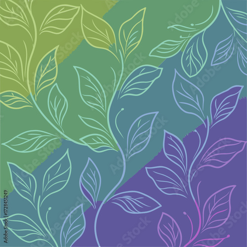 Abstract leaf pattern with a soft gradient color scheme. Delicate leaf design with flowing lines and subtle color transitions.