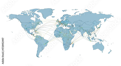 Global Network Visualization Showing Interconnectedness of Cities and Regions Worldwide.