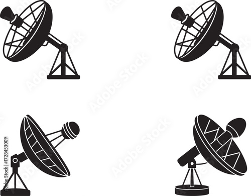 Four Antenna Satellite Dishes Communication Technology for Signal Reception Telecommunications