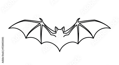 A bat with its wings spread, depicted in a simple black and white line drawing.