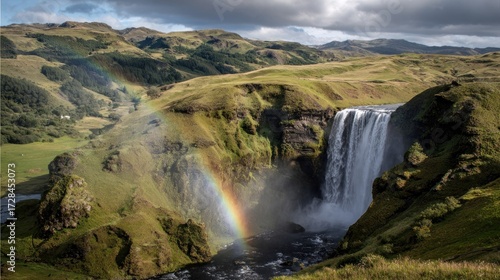 Rainbow waterfall landscape