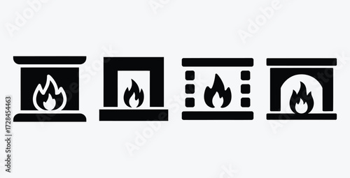 Fireplace icon set in various styles for design and decoration