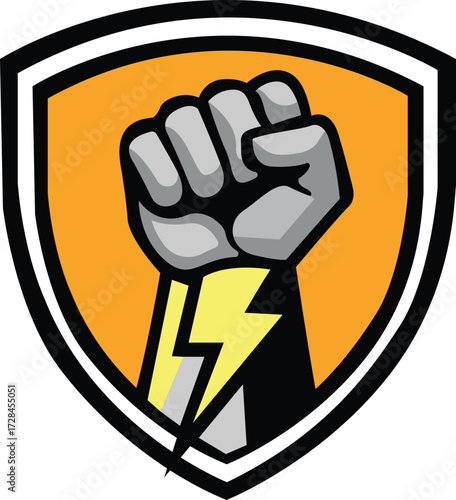Fist with lightning bolt isolated on white background, symbolizing power
