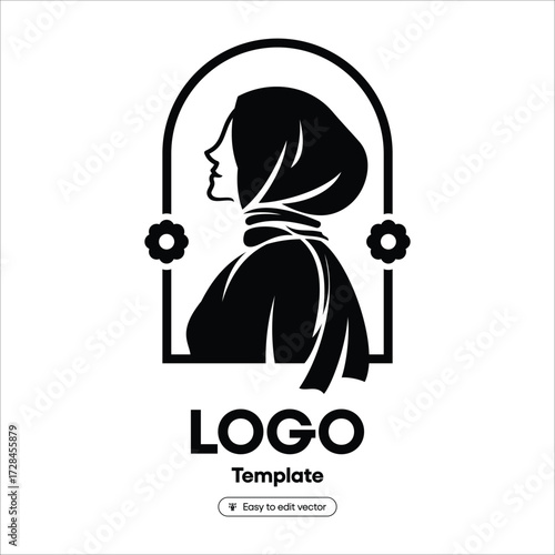 Woman in hijab profile portrait with floral frame
