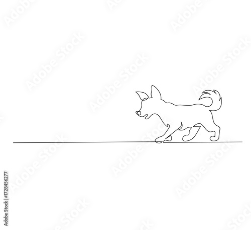 Continuous Single Line Drawing of dog, Minimalist Monoline Illustration of Cute Puppy, Simple Contour Vector of Pet on White Background for Veterinarian, Pet Shop and Animal Lover Design