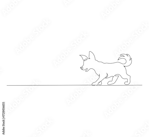 Continuous Single Line Drawing of dog, Minimalist Monoline Illustration of Cute Puppy, Simple Contour Vector of Pet on White Background for Veterinarian, Pet Shop and Animal Lover Design