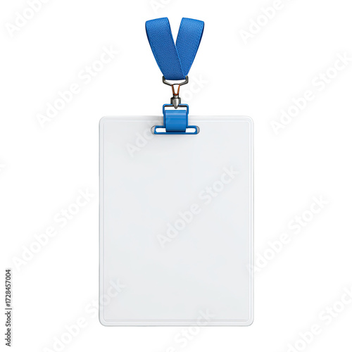 Blank white identification card with blue lanyard