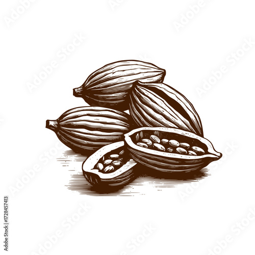 Vintage style cocoa beans with grunge texture