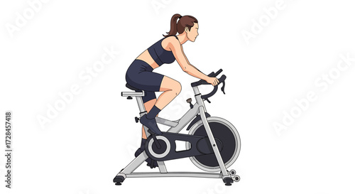 Woman exercising on an indoor cycling bike in a studio, fitness and healthy lifestyle