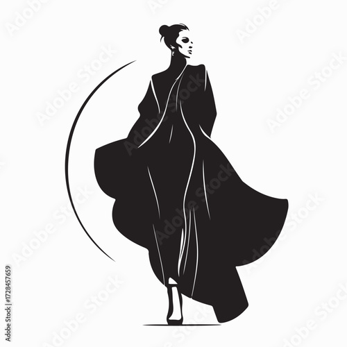 Runway Model Silhouette Logo Vector Design on white background