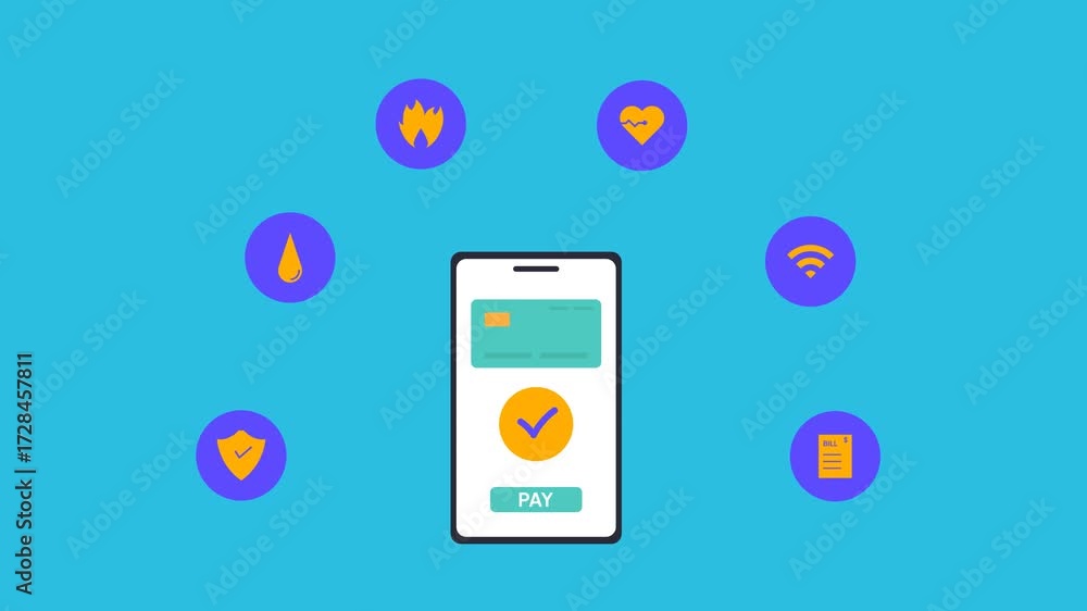 mobil phone paying utility bills, Home maintenance and utilities, digital payment and billing concept, 4K animation