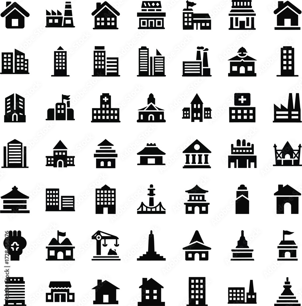 Fototapeta premium Collection of diverse building icons for design and illustration