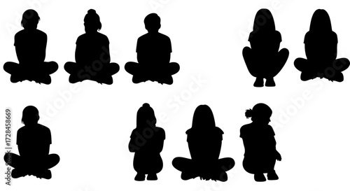 Minimalist Silhouette Seated People Collection Isolated on White Background Illustration