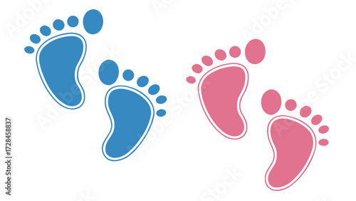 Baby footprints in blue and pink, clean vector illustration, newborn gender reveal clipart, cute infant symbol for nursery, baby shower and parenting design