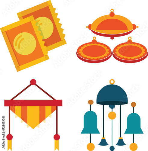 Collection of Hindu Symbols Representing Rakhi Om Swastika and Diya for Cultural Significance
