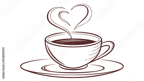 Hot Coffee Cup with Heart Shaped Steam Vector and Transparent PNG Illustration on White Background, Romantic Beverage Icon for Love, Café, and Valentine’s Day Design