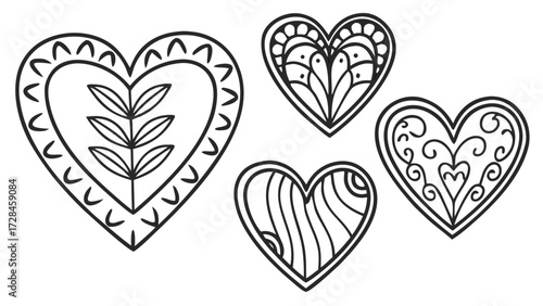 Hand Drawn Heart Doodle Collection Editable Vector and Transparent PNG Set, Romantic Love Symbol Pack for Valentine’s Day, Wedding, and Creative Design Illustration