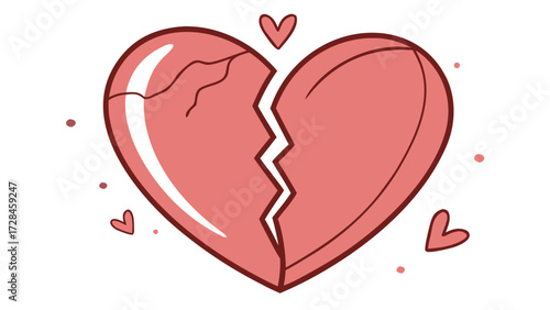 Broken Heart Transparent PNG and Editable Vector Icon with Crack Line, Romance Breakup Symbol for Love, Sadness, Heartache, Emotional Concept Design Illustration
