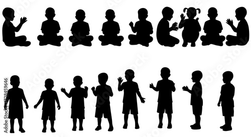 Silhouette Child Collection in Different Poses and Actions Isolated on White
