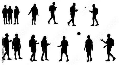 Silhouette Group of People Performing Different Actions Illustration