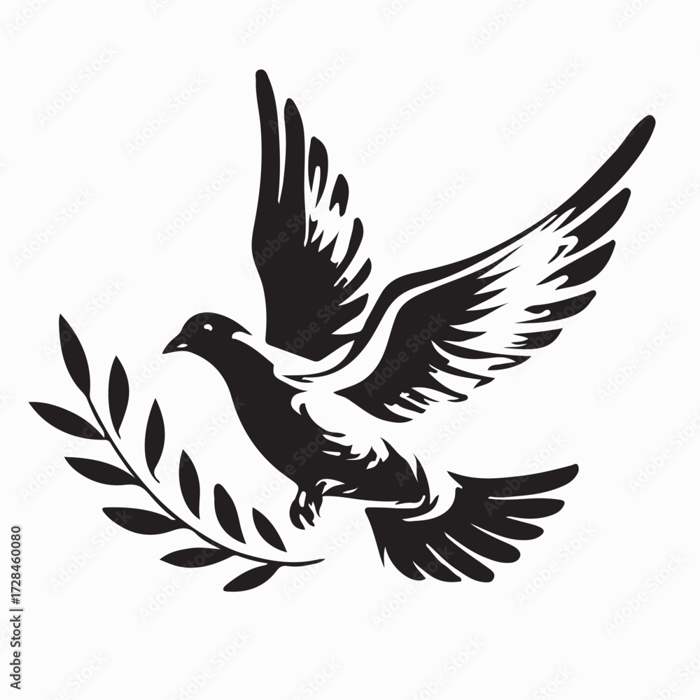 Fototapeta premium Bird of Peace Flying with Olive Branch Logo Vector on white background