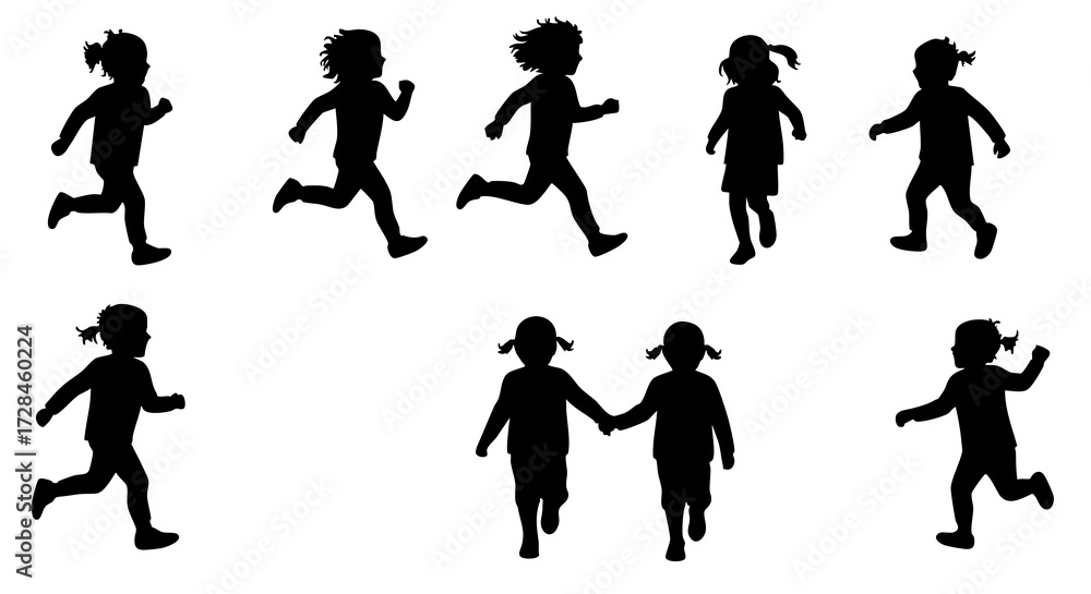 Naklejka premium Silhouette Running Child Group Illustration in Action Movement Pose