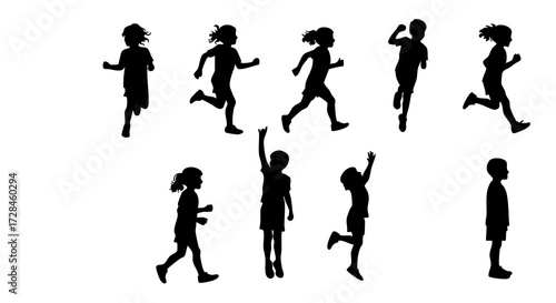 Silhouette Diverse Children Running Playing Jumping Activity Characters Illustration