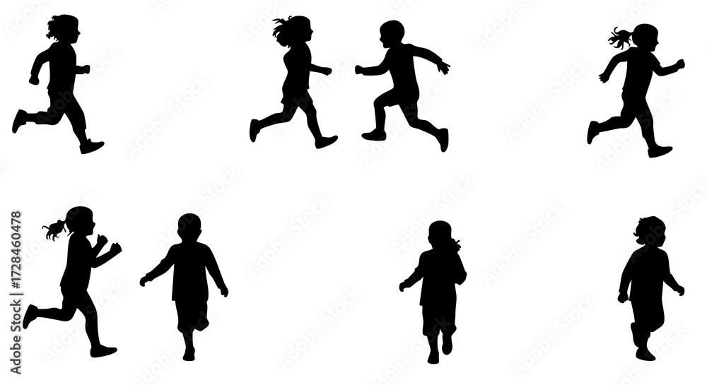 Naklejka premium Simple Silhouette Little Child Running Outdoor Activity People Illustration