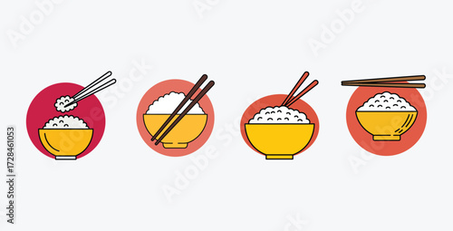 Rice bowls with chopsticks vector illustration for asian cuisine concept