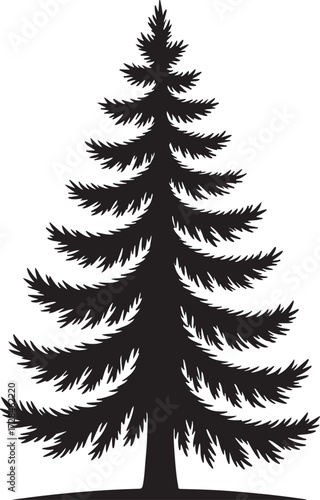 Evergreen tree silhouette – black coniferous pine or fir vector illustration for nature, holiday, and design themes.