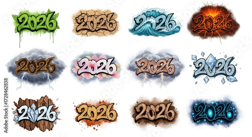 Dynamic 2026 year designs burst with vibrant energy and symbolic elements for striking New Year promotions and celebrations.