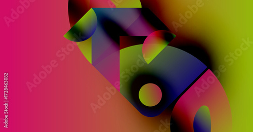 Abstract colorful shapes blend, creating dynamic composition. Vivid hues dominate, suggesting energy, movement. Smooth gradients define forms.
