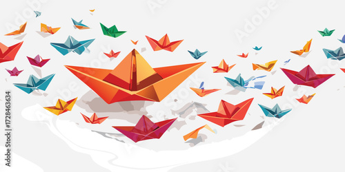 A crumpled sheet of paper transforming into flying origami birds against a neutral background, symbolizing creativity, inspiration, and freedom of thought.