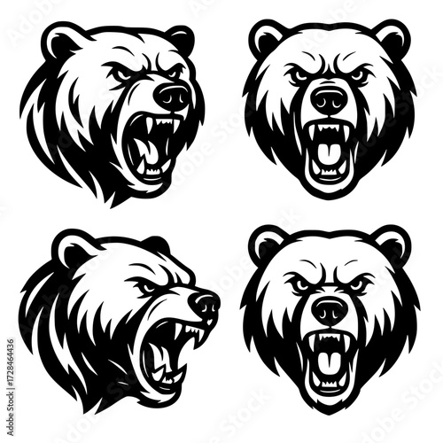 Set of angry bear drawing