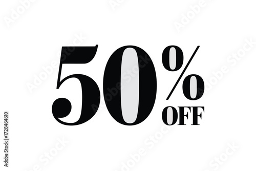 Fifty percent off discount offer promotional graphic with bold typography vector