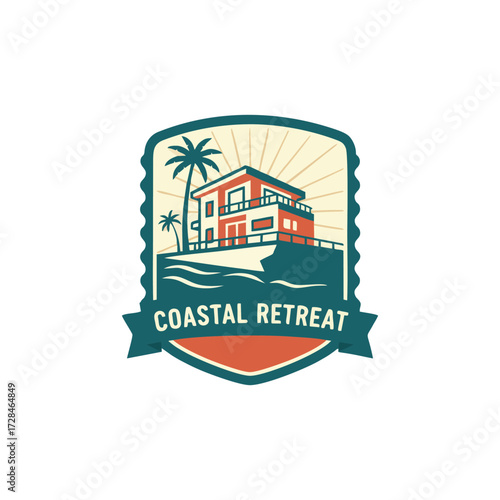 Vintage Villa Logo with Heritage Mansion Illustration Retro Architecture Design and Classic Luxury Emblem for Boutique Property Branding Elegant Traditional Art Vector Composition