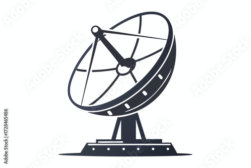 Black antenna with curved framework stands firmly, receiving signals in the monochrome field