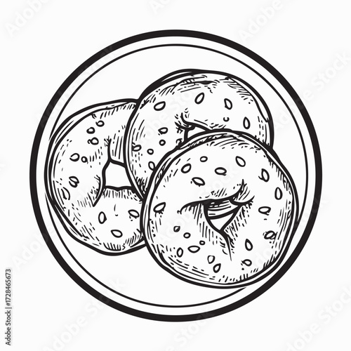 Bagel with Butter Served on Plate Vector Illustration on white background