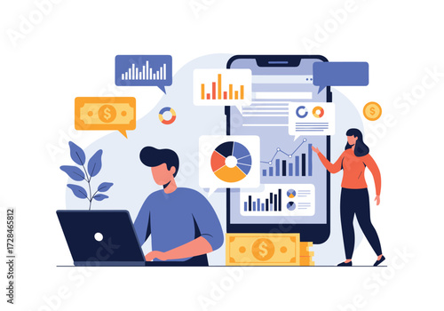 Analyzing business growth and financial performance using digital tools and data visualization.