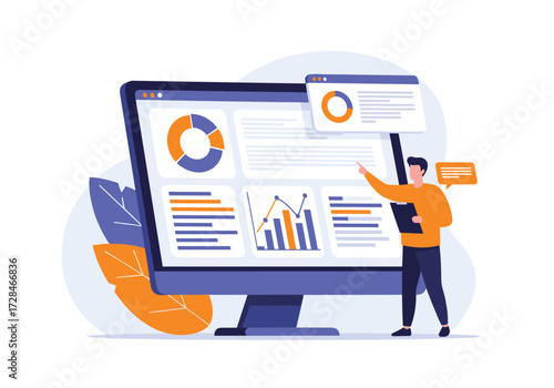 Analyzing business performance metrics on a digital dashboard using data visualization tools for strategic decision making.