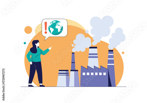 An industrial plant releases emissions into the atmosphere impacting the planet.