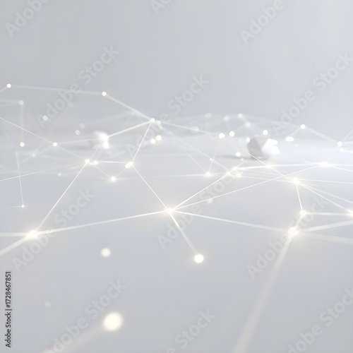 Abstract visual of interconnected glowing lines and subtle geometric shapes on a pristine white background, representing business strategy, network, and innovation. 