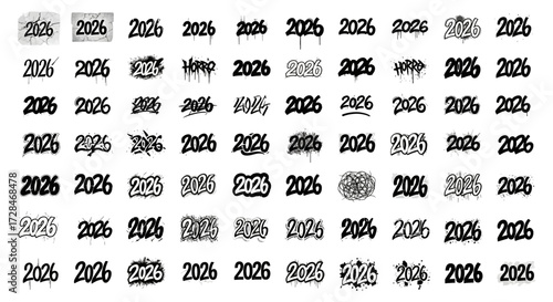 Dynamic 2026 number designs in various graffiti and artistic styles ideal for modern branding and event promotion