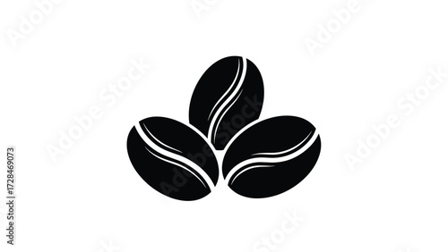 A minimalist black and white graphic icon of three roasted coffee beans clustered together, isolated on a plain white background.