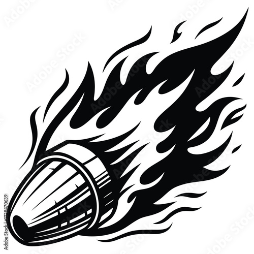 Dark gray rocket soars powerfully as flame bursts loudly with precision