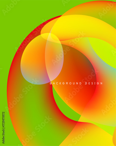 Abstract vibrant design. Overlapping colorful shapes create dynamic visual effect. Bright gradients, smooth transitions present modern aesthetic.