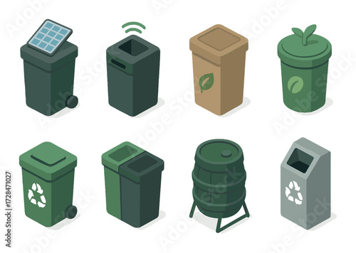 Innovative eco-friendly recycling bins with solar panels and smart features