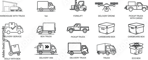 Delivery and Logistics Line Icons Set for Transportation and Cargo Services