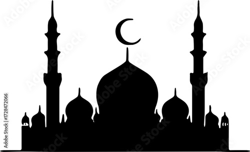 Silhuette icon mosque at night