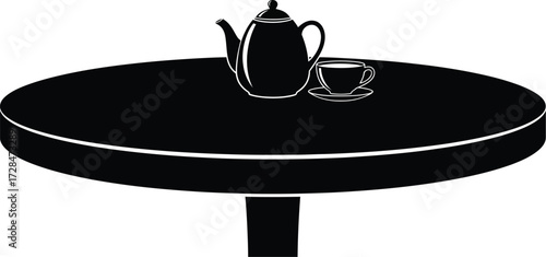 Black teapot and cup on a round table, beverage, refreshment